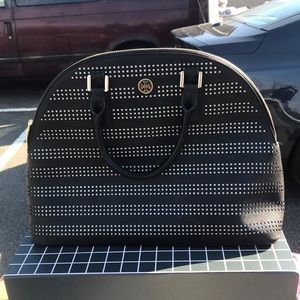 Tori Burch domed Black leather satchel with wrist handles